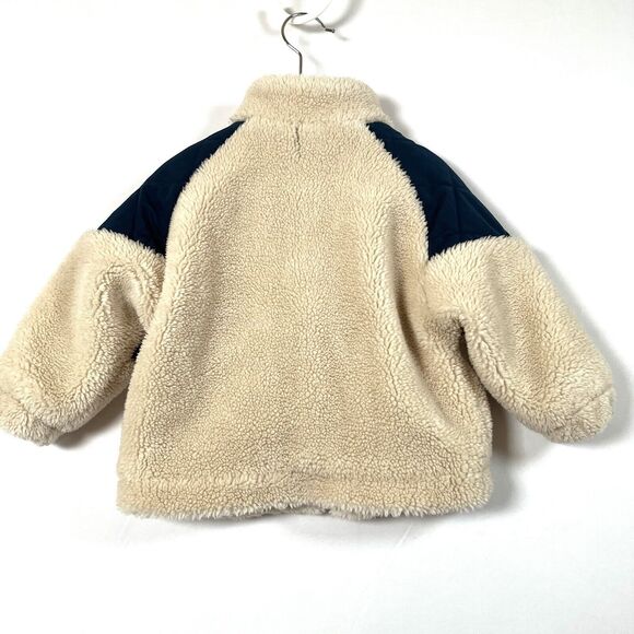 Zara Kids Fleece Zip Up Coat Toddler 12-18M Cream Tan Pockets Soft Cozy - Picture 3 of 7